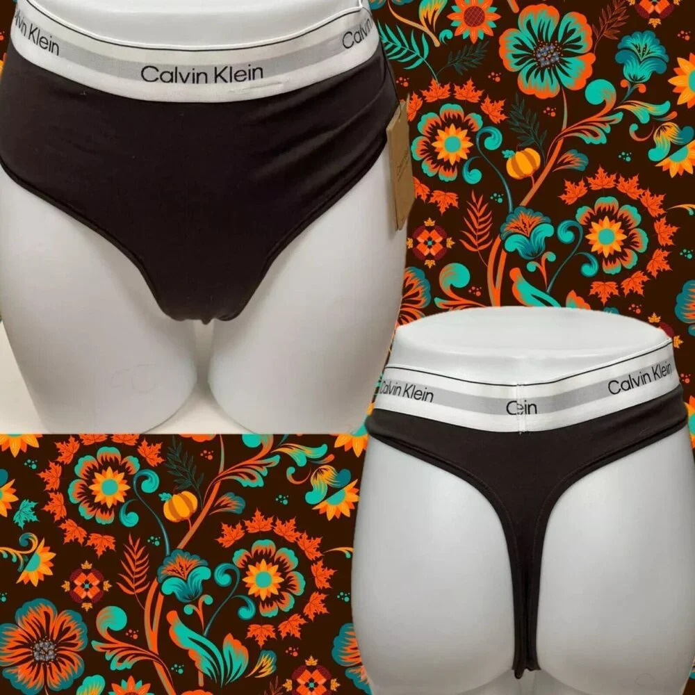 Calvin Klein +3X Expresso Brown Cotton Naturals Logo Waistband Thong Panties